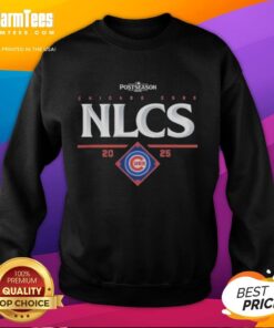 Alt Text: Official Chicago Cubs NLCS 2025 National League Championship Series sweatshirt featuring team colors and logo.