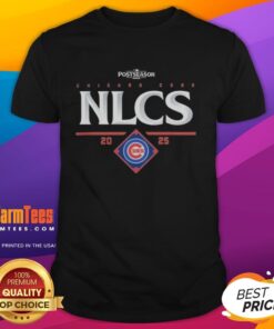 Official Chicago Cubs NLCS 2025 T-Shirt featuring team colors and logo, perfect for celebrating the National League Championship Series.