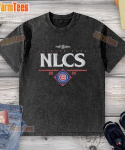 Official Chicago Cubs NLCS 2025 National League Championship Series washed t-shirt featuring team logo and championship design.