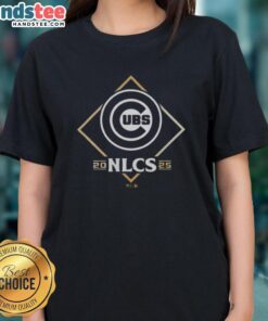Chicago Cubs NLCS 2025 Champions Locker Room Ladies Tee showcasing team spirit and victory in stylish design.