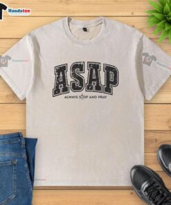 Official Christian Prayer T-shirt featuring 'Always Stop and Pray' design, perfect for faith-inspired fashion.