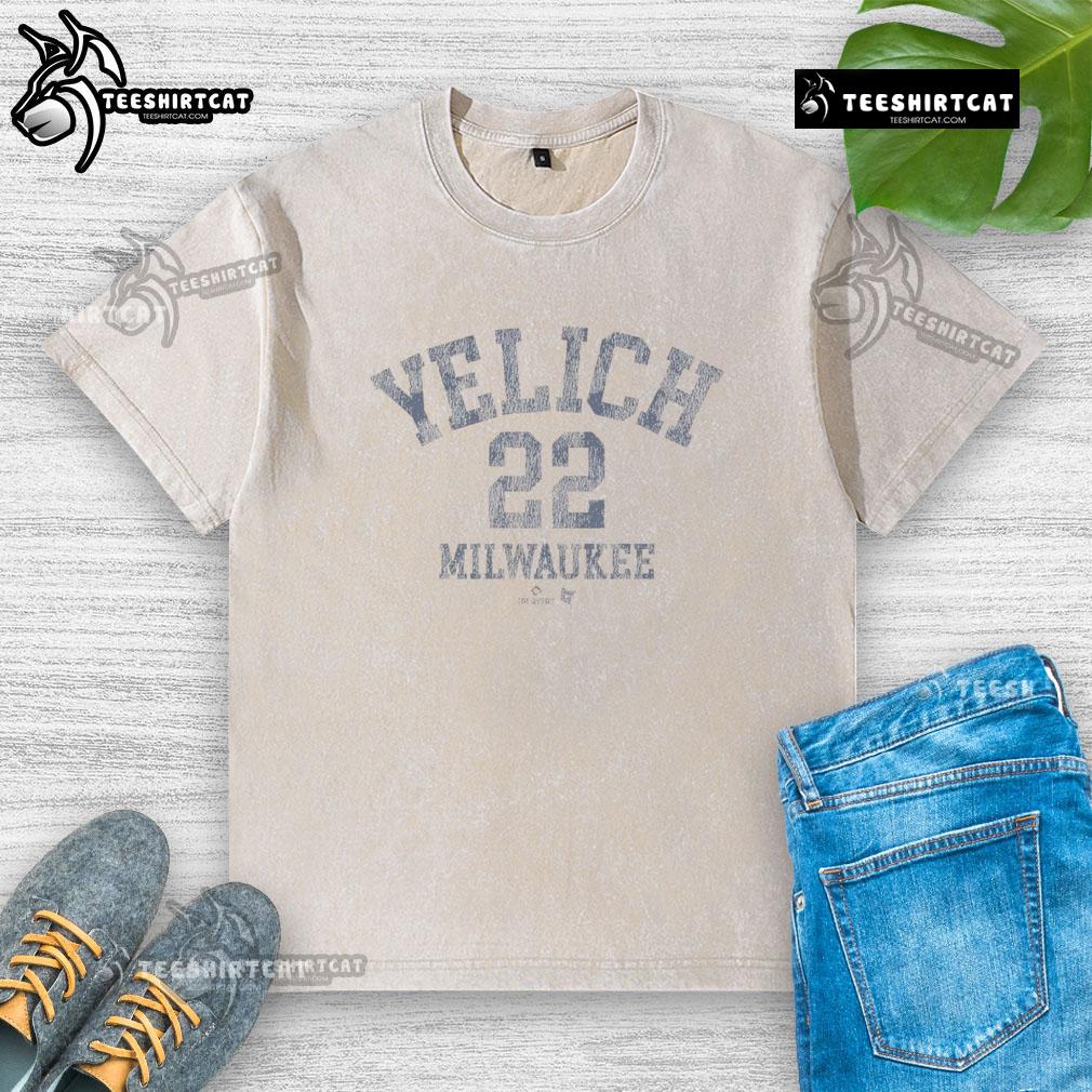 Official Christian Yelich October Washed T Shirt Official Christian Yelich October Washed T-Shirt featuring a vintage design and team colors for fans and collectors.