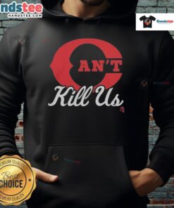 Alt Text: Official Cincinnati Reds Can't Kill Us Red C Logo Baseball Hoodie featuring bold team logo and stylish design.