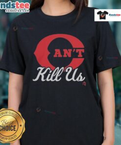 Cincinnati Reds 'Can't Kill Us' red C logo on a stylish ladies tee, perfect for baseball fans and team spirit.