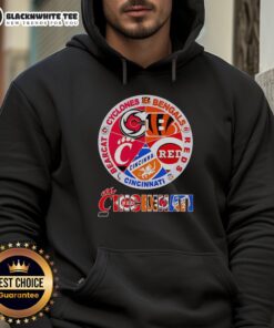 Official Cincinnati Sports hoodie featuring Cyclones, Bengals, Reds, and Bearcat logos for fans and athletes.