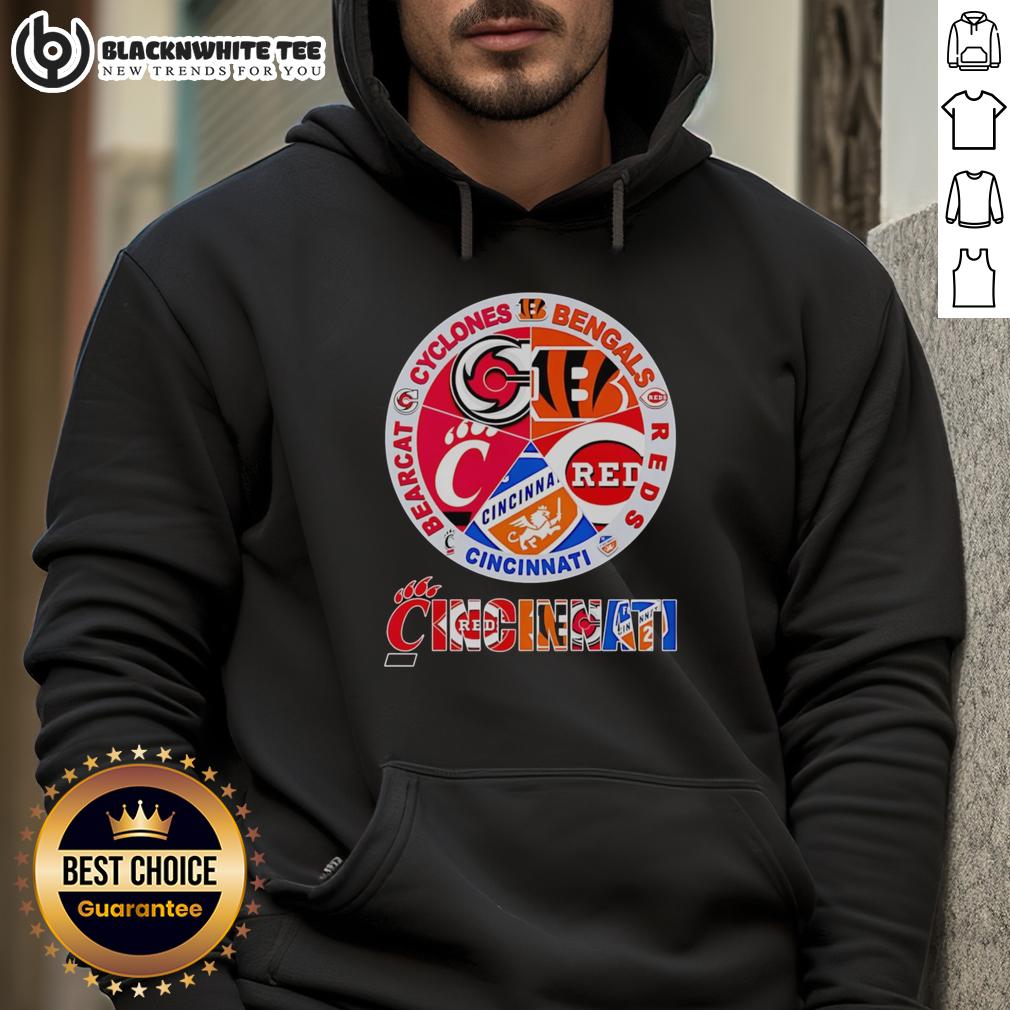 Official Cincinnati Sports Cyclones Bengals Reds Bearcat Logo Hoodie Official Cincinnati Sports hoodie featuring Cyclones, Bengals, Reds, and Bearcat logos for fans and athletes.