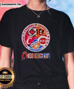 Alt Text: Official Cincinnati Sports Cyclones Bengals Reds Bearcat logo on a stylish ladies tee, perfect for fans.
