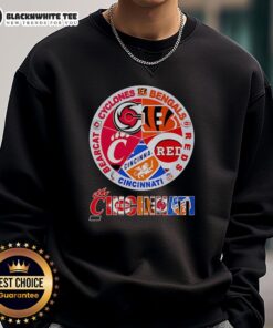 Official Cincinnati Sports Cyclones Bengals Reds Bearcat Logo Sweatshirt featuring team logos on a cozy design.