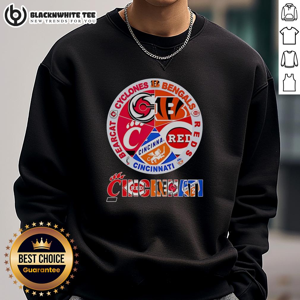 Official Cincinnati Sports Cyclones Bengals Reds Bearcat Logo Sweatshirt Official Cincinnati Sports Cyclones Bengals Reds Bearcat Logo Sweatshirt featuring team logos on a cozy design.