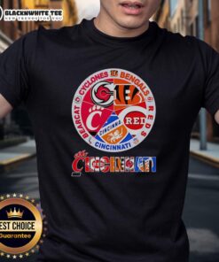 Official Cincinnati Sports T-Shirt featuring Cyclones, Bengals, Reds, and Bearcat logos, perfect for sports fans.