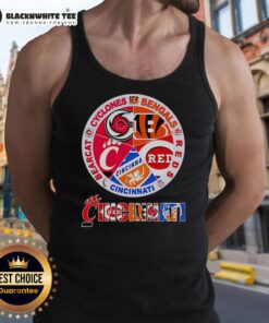 Official Cincinnati Sports tank top featuring Cyclones, Bengals, Reds, and Bearcat logos for fans and athletes.