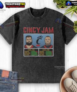 Official Cincy Jam Kelce and Kelce washed t-shirt featuring a stylish design for fans of the Kelce brothers.