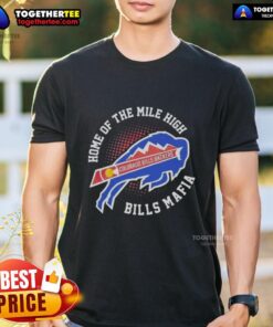 Alt Text: Official Colorado X Buffalo Bills Backers T-Shirt featuring Mile High Bills Mafia logo, perfect for fans.