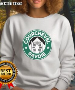 Official Courchevel Savoie X Starbucks logo parody sweatshirt featuring a stylish design and bold colors.