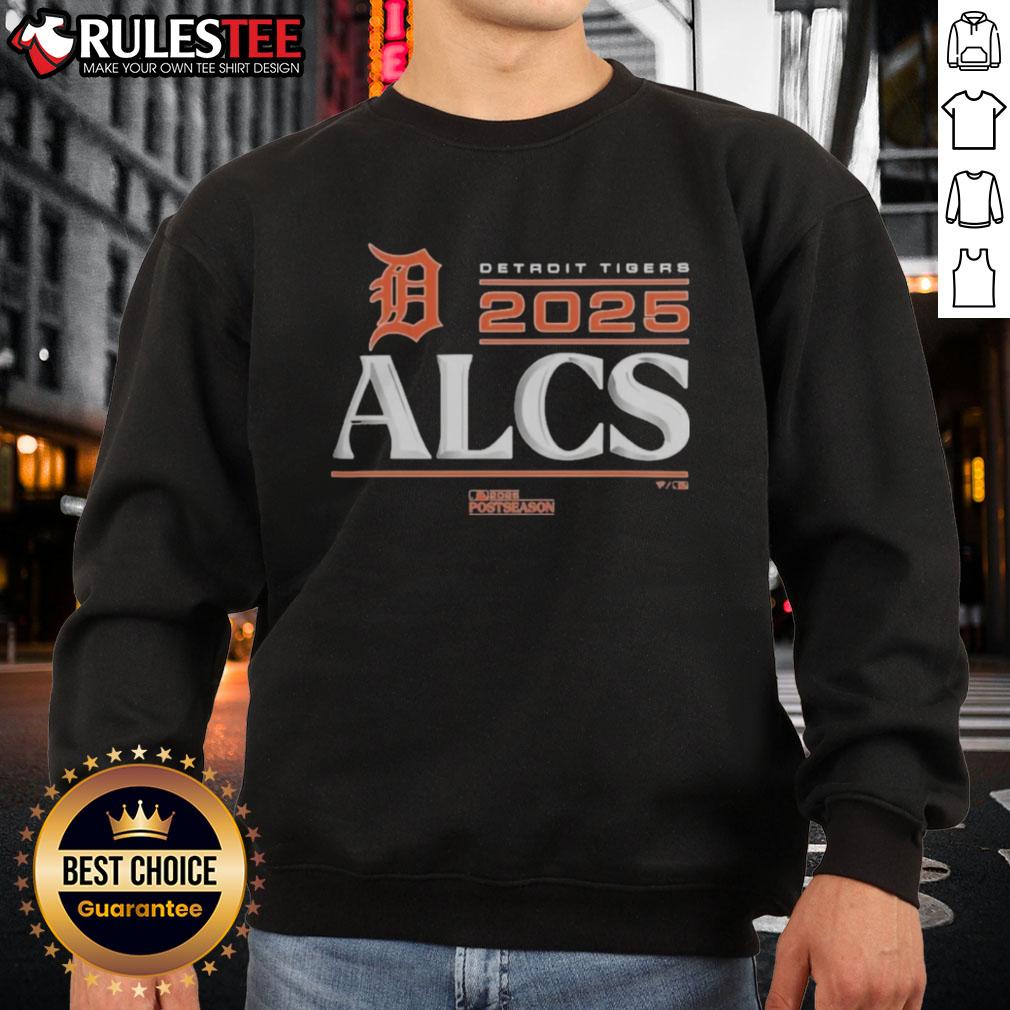 official-detroit-tigers-2025-division-series-winner-locker-room-sweatshirt Alt Text: Official Detroit Tigers 2025 Division Series Winner locker room sweatshirt displayed on a hanger, showcasing team pride.