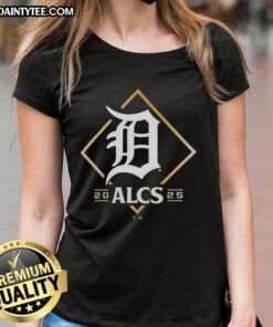 Official Detroit Tigers ALCS Bound 2025 Ladies Tee featuring team logo and stylish design for female fans.