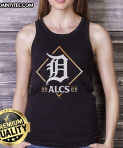 Alt Text: Official Detroit Tigers ALCS Bound 2025 tank top featuring team colors and logo, perfect for baseball fans.