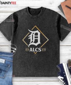 Official Detroit Tigers ALCS Bound 2025 washed t-shirt in navy blue with team logo, perfect for fans.