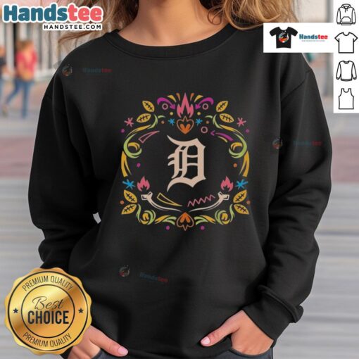 Alt Text: Official Detroit Tigers Dia de los Muertos MLB Celebration Sweatshirt featuring vibrant colors and festive designs.