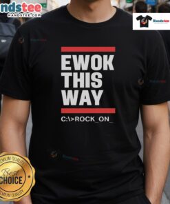 Official Ewok This Way Rock On T-Shirt featuring a playful Ewok graphic, perfect for Star Wars fans and casual wear.