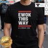 Official Ewok This Way Rock On T-Shirt featuring a playful Ewok graphic, perfect for Star Wars fans and casual wear.