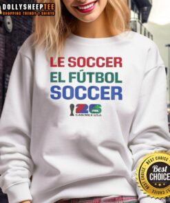 Official FIFA World Cup 2026 sweatshirt featuring 'El Futbol' design for Mexico and USA soccer fans.