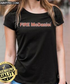 Official Fire Mike McDaniel Miami Dolphins football ladies tee featuring vibrant team colors and stylish design.