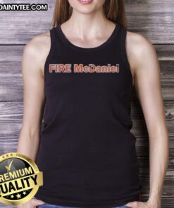 Official Fire Mike McDaniel Miami Dolphins football tank top featuring vibrant team colors and logo design.