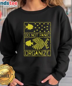 Official Fish Do Not Panic Organize Sweatshirt in navy blue, perfect for fish enthusiasts and casual wear lovers.