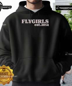 Official Flygirls Est. 2014 Flygirls Stamp Hoodie in black, showcasing stylish design and logo for trendy streetwear.