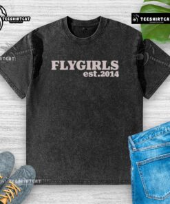 Alt Text: Official Flygirls Est. 2014 Stamp Washed T-Shirt featuring a vintage design and relaxed fit for casual wear.