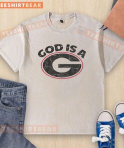 Georgia Bulldogs washed t-shirt featuring 'God Is A G' design, perfect for fans and casual wear.