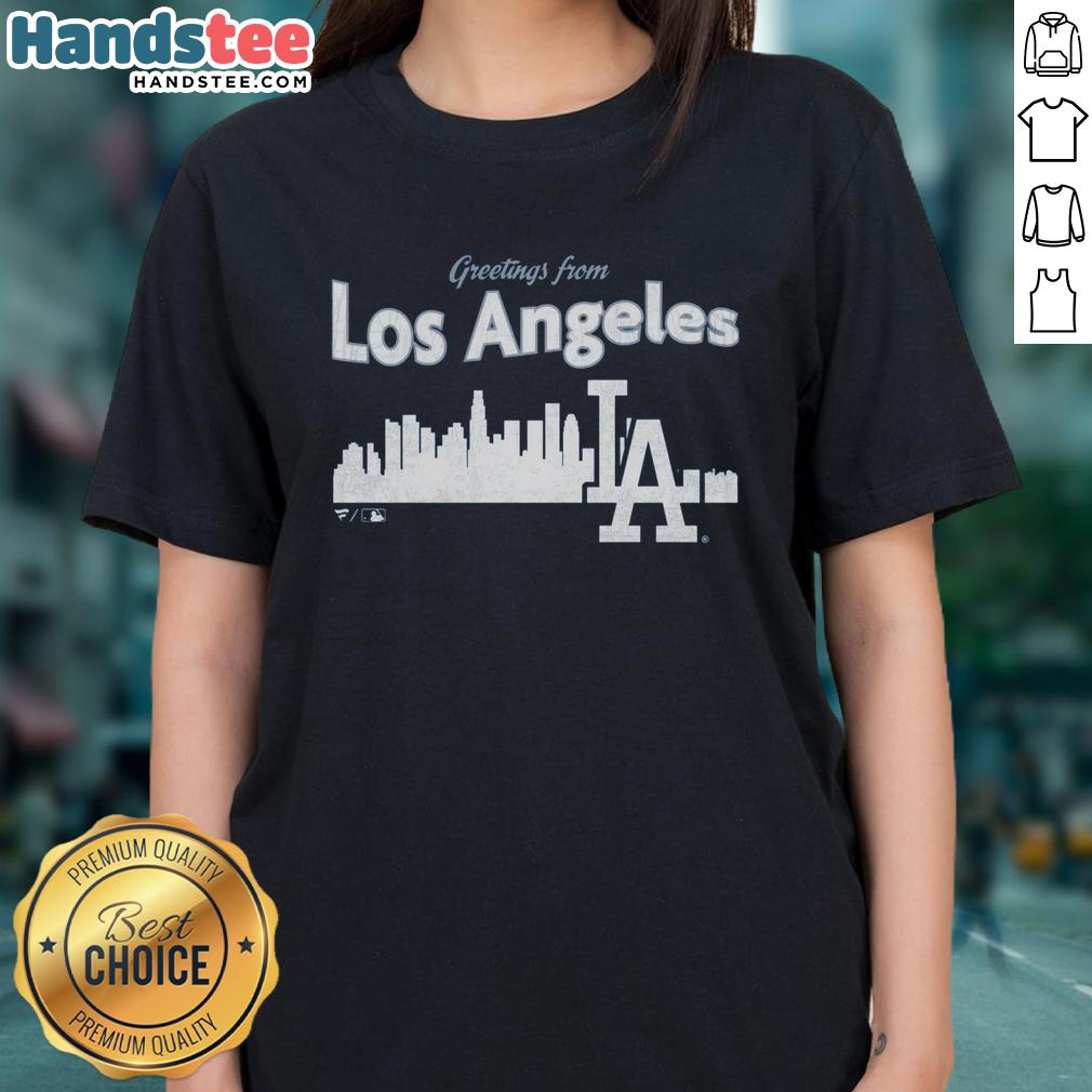 official-greetings-from-los-angeles-dodgers-ladies-tee Alt Text: Official Los Angeles Dodgers ladies tee featuring vibrant team logo and stylish design for fans.