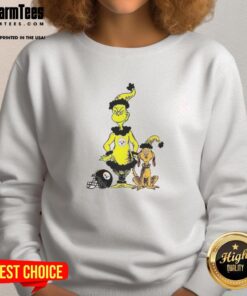 Official Grinch and Max X Pittsburgh Steelers football Christmas sweatshirt featuring festive design and team colors.