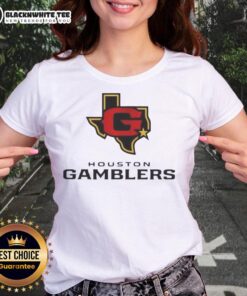 Official Houston Gamblers lockup logo on a stylish ladies tee, perfect for fans and casual wear.