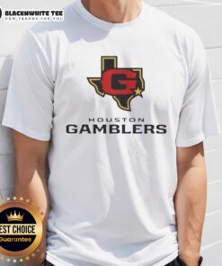 Alt Text: Official Houston Gamblers lockup logo t-shirt featuring bold team colors and stylish design for fans and collectors.