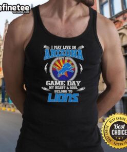 Woman wearing a Detroit Lions tank top, showcasing pride for the team while living in Arizona on game day.