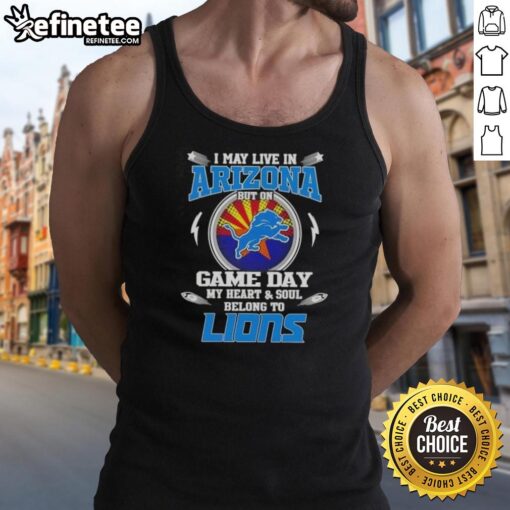 Woman wearing a Detroit Lions tank top, showcasing pride for the team while living in Arizona on game day.