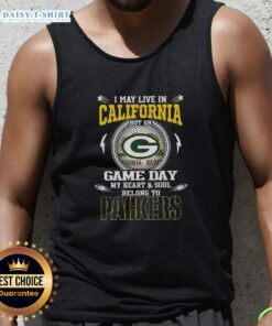 Green Bay Packers tank top design: 'I May Live In California But On Game Day My Heart Belongs To Green Bay Packers.'