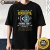 Green Bay Packers T-shirt with 'I May Live In Minnesota But On Game Day My Heart And Soul Belongs To Green Bay Packers' text.