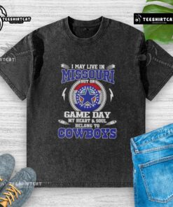 Official I May Live In Missouri But My Heart Belongs To Dallas Cowboys Washed T-Shirt for game day fans.