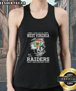 Alt Text: Official I May Live In West Virginia But I'm A Raiders Fan Forever Tank Top in a vibrant design, perfect for fans.