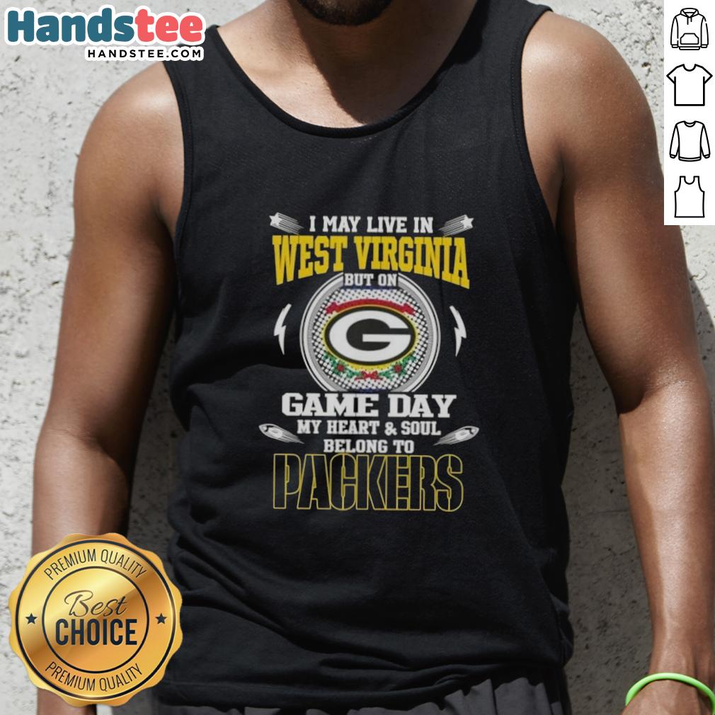 official-i-may-live-in-west-virginia-but-on-game-day-my-heart-and-soul-belongs-to-green-bay-packers-tank-top Green Bay Packers tank top with 'I May Live In West Virginia But On Game Day My Heart Belongs To' slogan displayed.