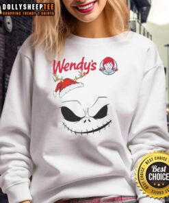 Alt Text: Official Jack Skellington X Wendy's Merry Christmas sweatshirt featuring festive design and vibrant colors.