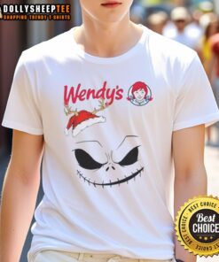 Official Jack Skellington X Wendy's Merry Christmas T-Shirt featuring festive design and iconic characters for holiday cheer.