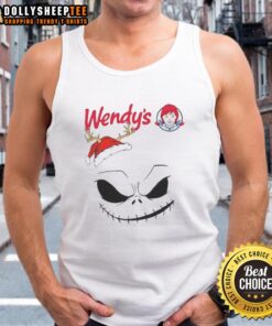Alt Text: Official Jack Skellington x Wendy's Merry Christmas tank top featuring spooky festive designs and vibrant colors.
