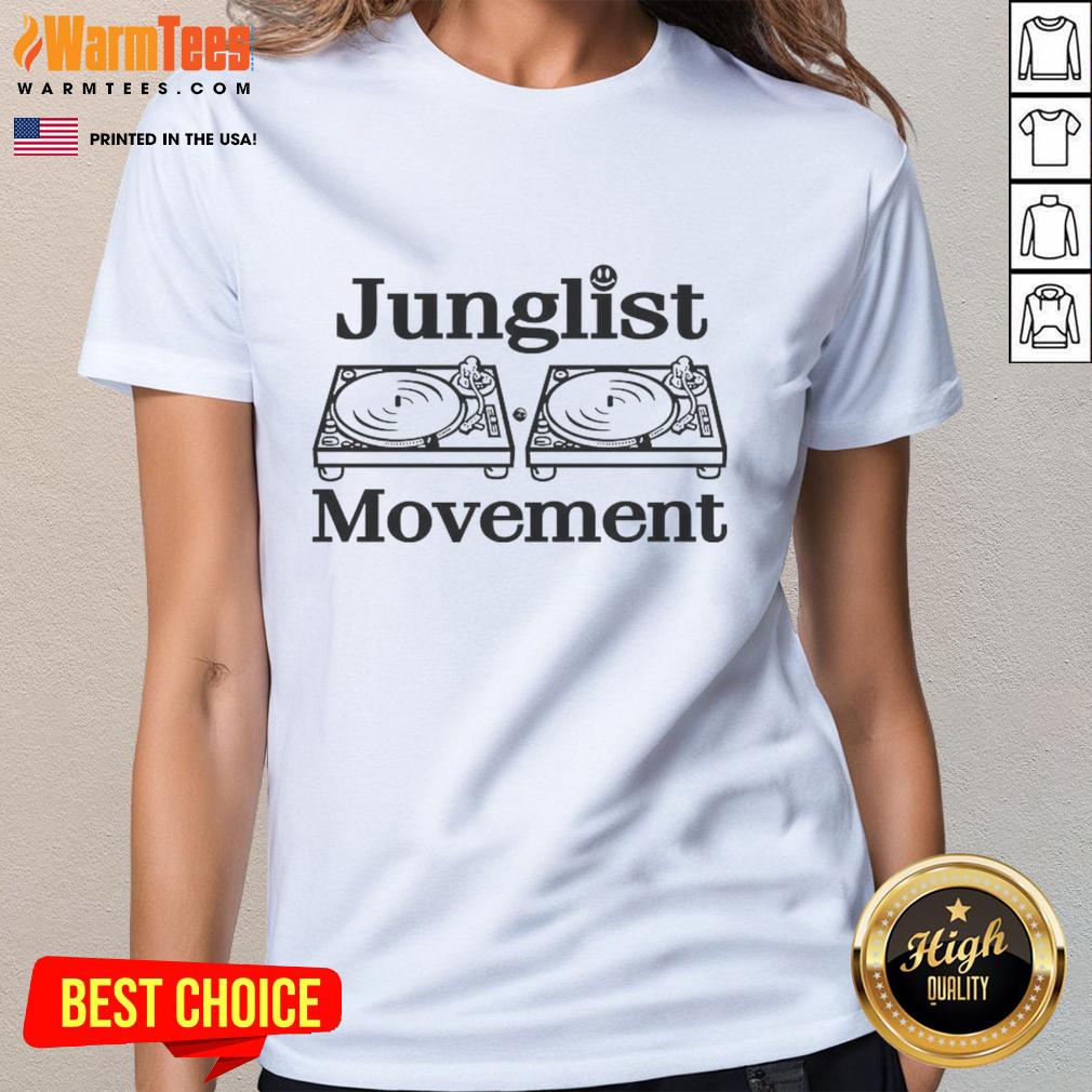 official-junglist-movement-turntable-retro-shirt-ladies-tee Alt Text: Official Junglist Movement Turntable Retro Shirt for ladies featuring a vibrant design and comfortable fit.