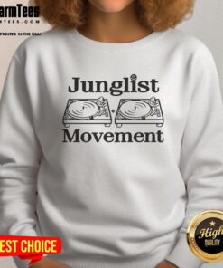 Official Junglist Movement Turntable Retro Shirt Sweatshirt featuring vibrant graphics and a stylish vintage design.