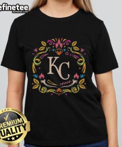 Official Kansas City Royals Dia de los Muertos MLB Celebration ladies tee showcasing vibrant design and team spirit.