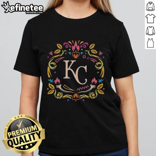 Official Kansas City Royals Dia de los Muertos MLB Celebration ladies tee showcasing vibrant design and team spirit.